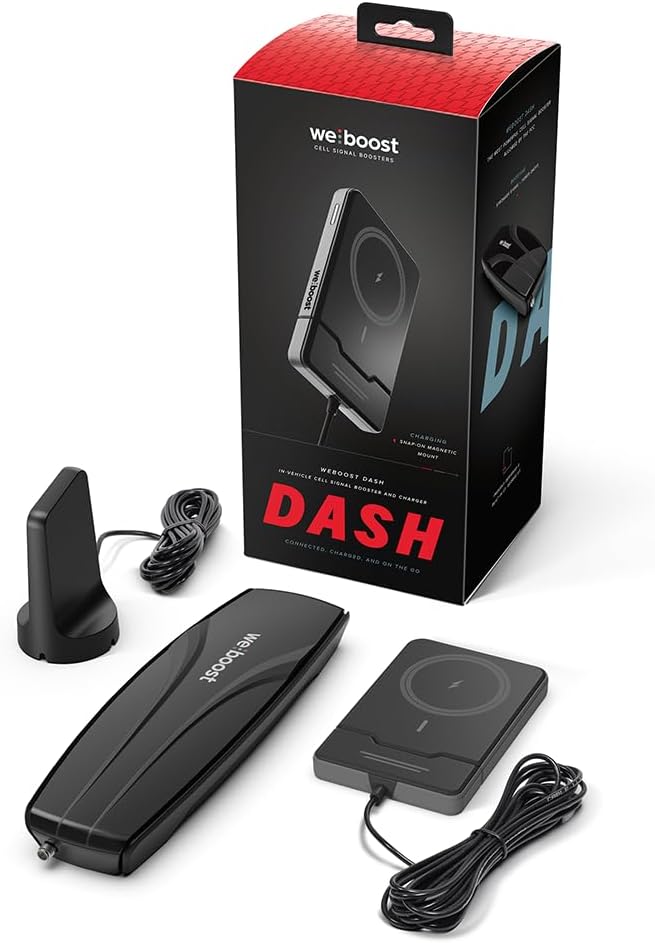 weBoost 5G Dash - Signal Boosting Cradle with Built-in Magnetic Qi2 Wireless Charger